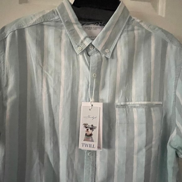 New Denim & Flower Ricky Singh Mint Gray and White Striped Button Down Shirt - Picture 6 of 15